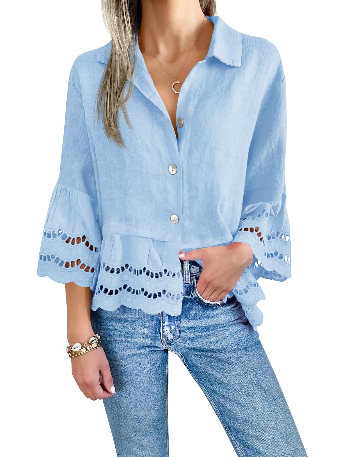 Women's Eyelet Lace Blouse Tops (Buy 2 Free Shipping)