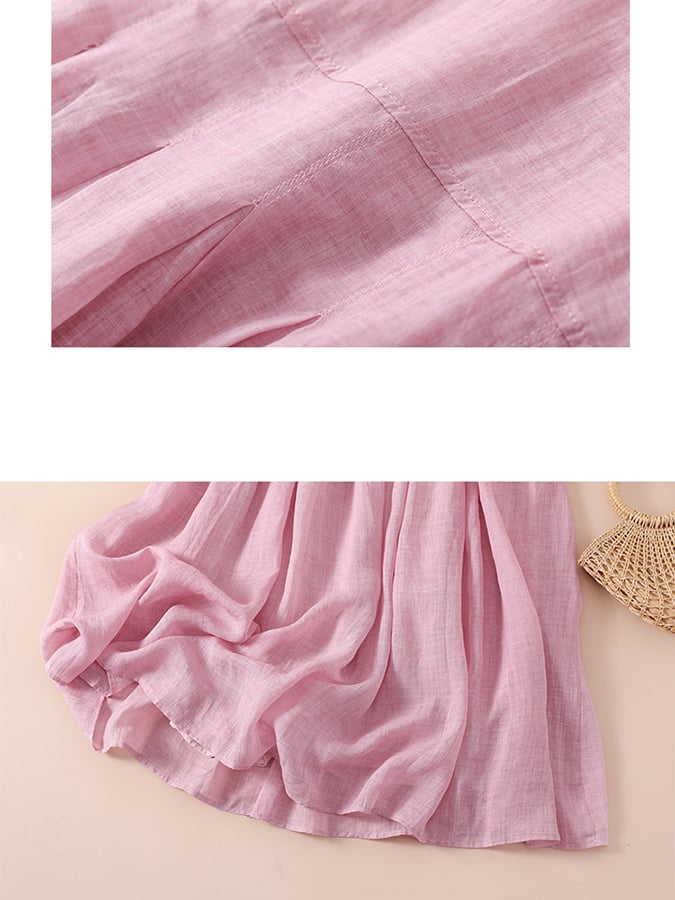 Ramie Solid Loose Pleated Dress