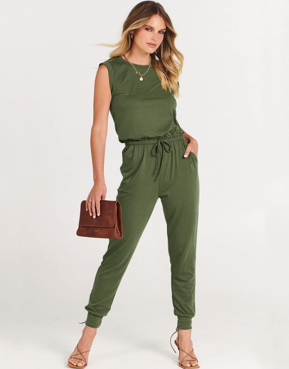 ANRABESS Crewneck Sleeveless Stretchy Jumpsuits Rompers with Pockets