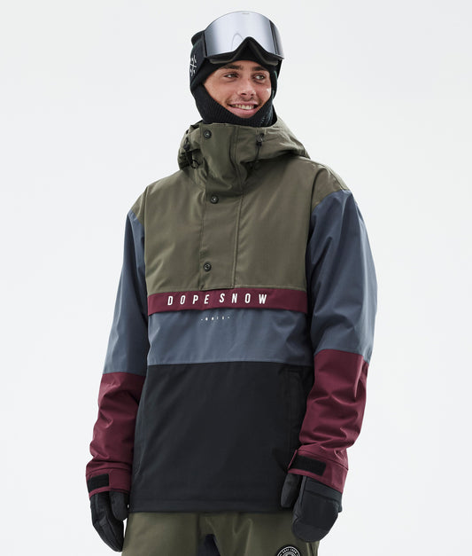 Snowboard Jacket Men Olive Green/Burgundy/Metal Blue/Black
