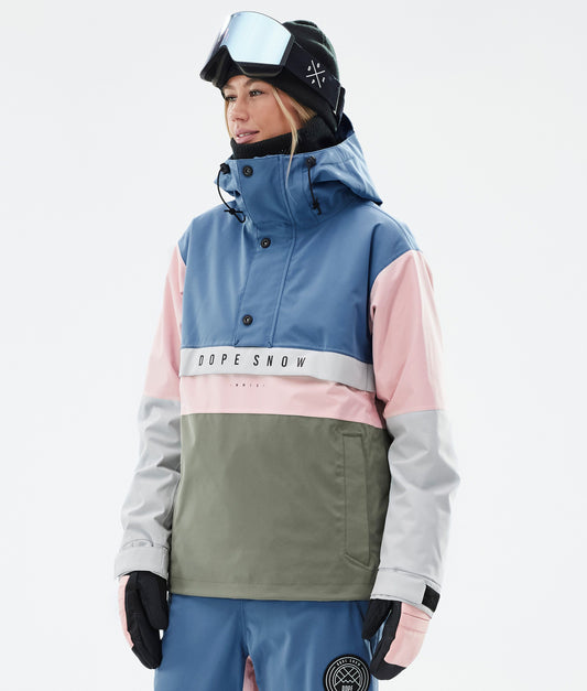 Snowboard Jacket Women Blue Steel/Light Grey/Soft Pink/Greenish