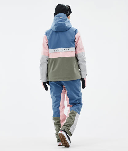 Snowboard Jacket Women Blue Steel/Light Grey/Soft Pink/Greenish