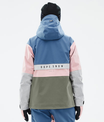 Snowboard Jacket Women Blue Steel/Light Grey/Soft Pink/Greenish