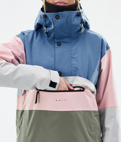 Snowboard Jacket Women Blue Steel/Light Grey/Soft Pink/Greenish