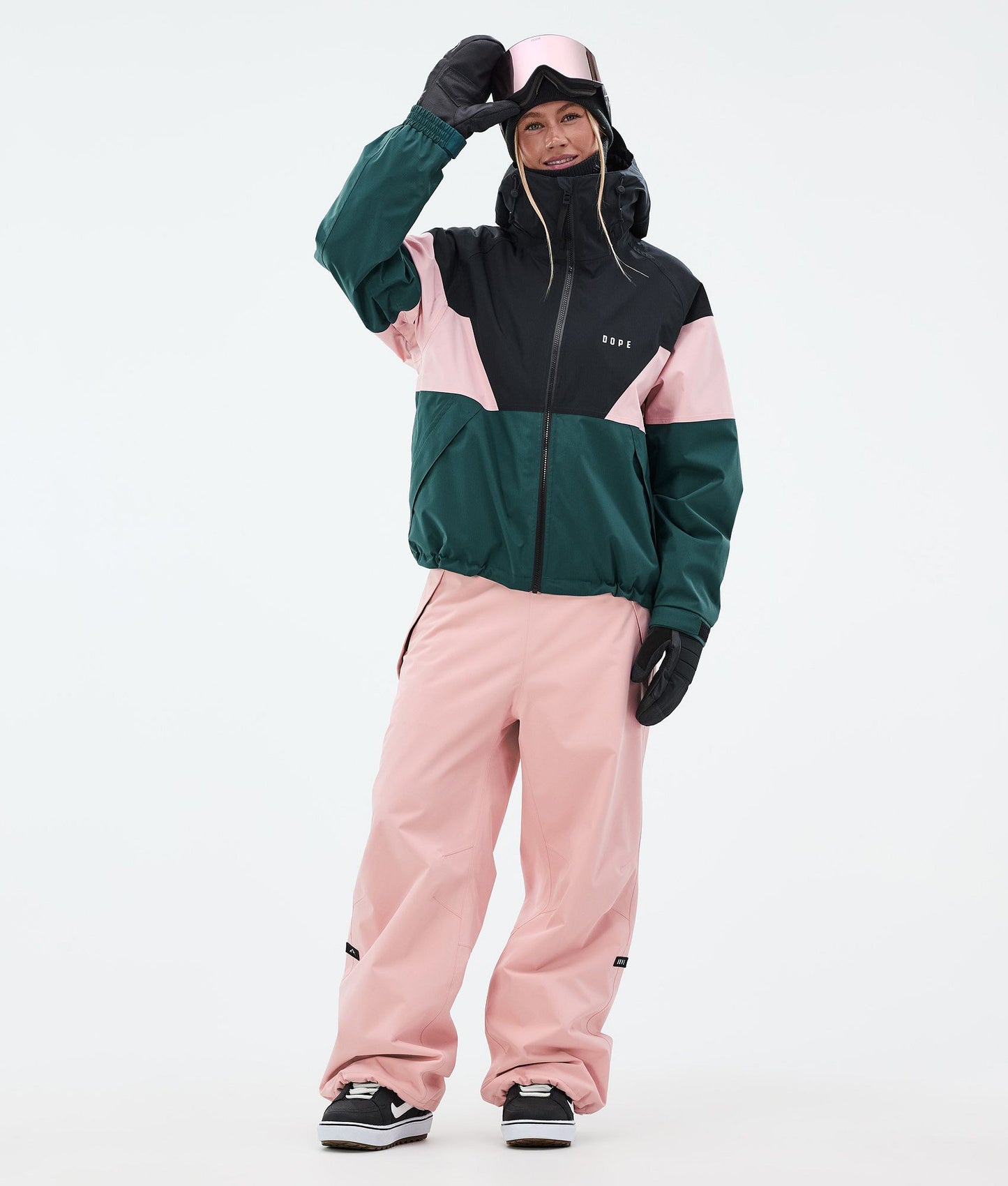 Snowboard Jacket Women Sport Black/Soft Pink/Bottle Green