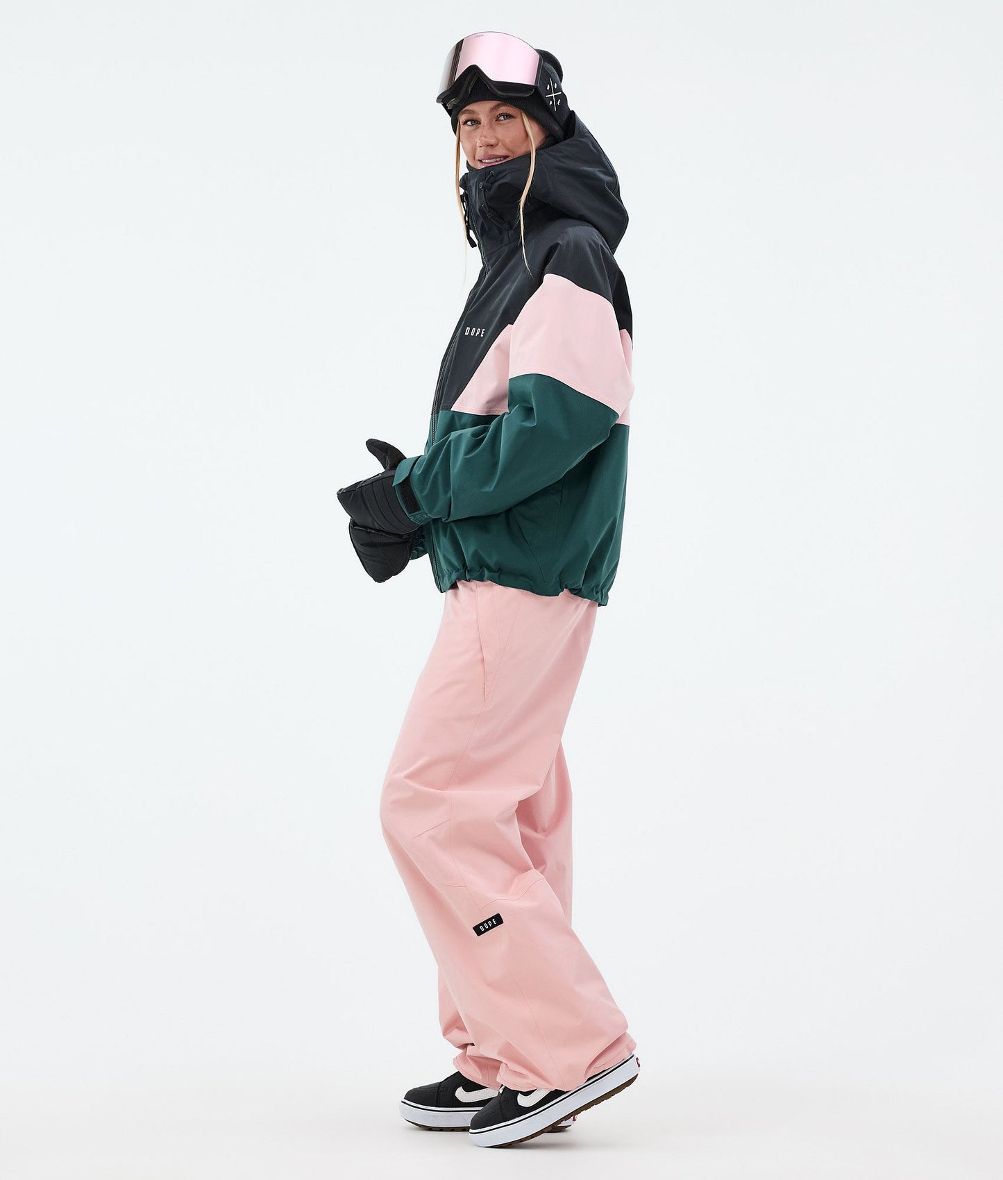 Snowboard Jacket Women Sport Black/Soft Pink/Bottle Green