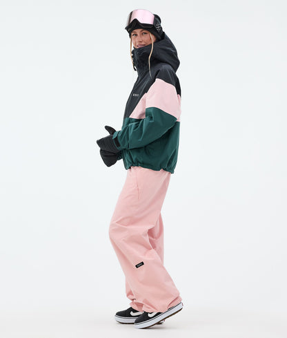 Snowboard Jacket Women Sport Black/Soft Pink/Bottle Green