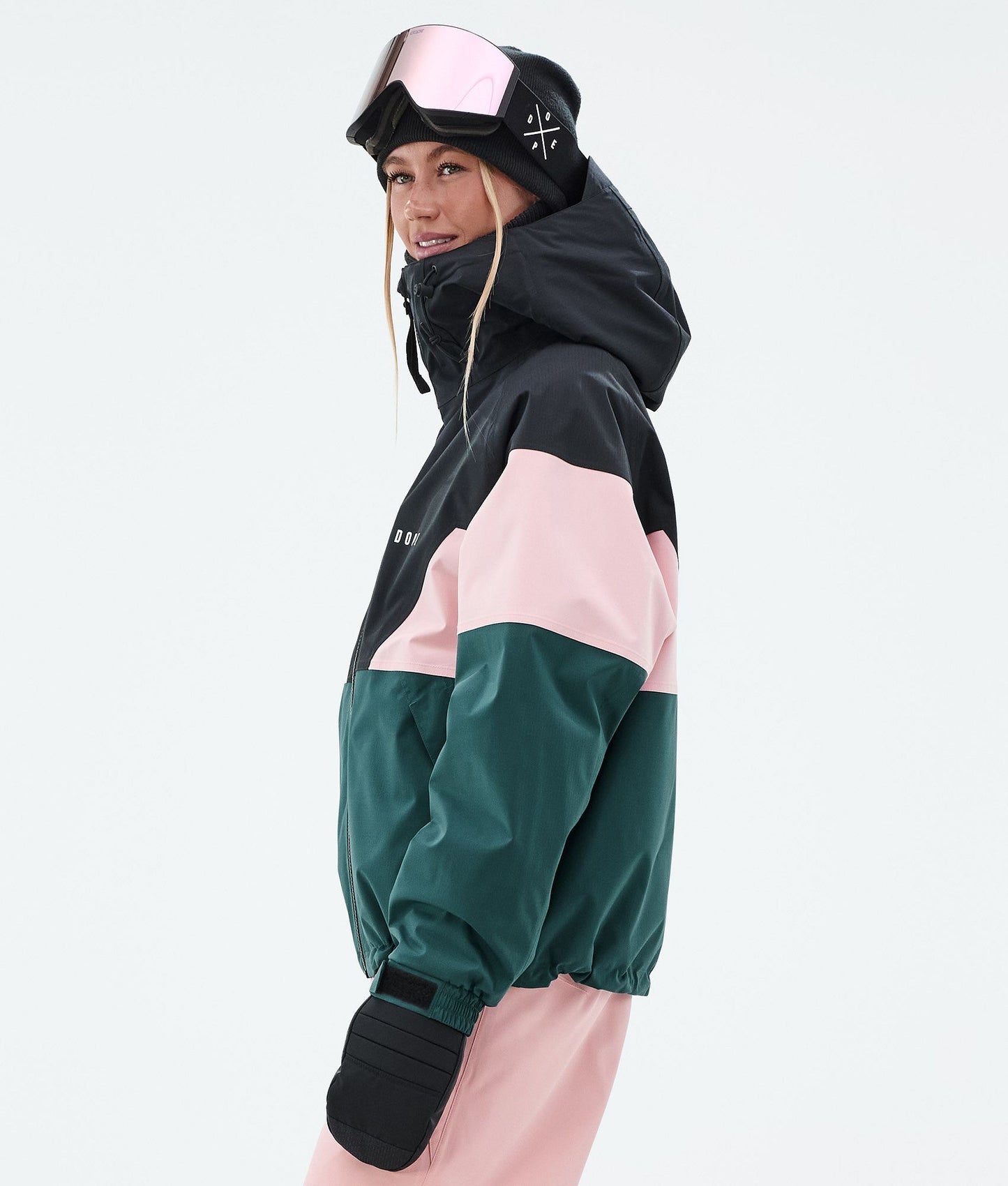 Snowboard Jacket Women Sport Black/Soft Pink/Bottle Green