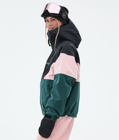 Snowboard Jacket Women Sport Black/Soft Pink/Bottle Green