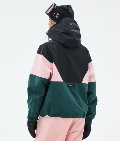 Snowboard Jacket Women Sport Black/Soft Pink/Bottle Green