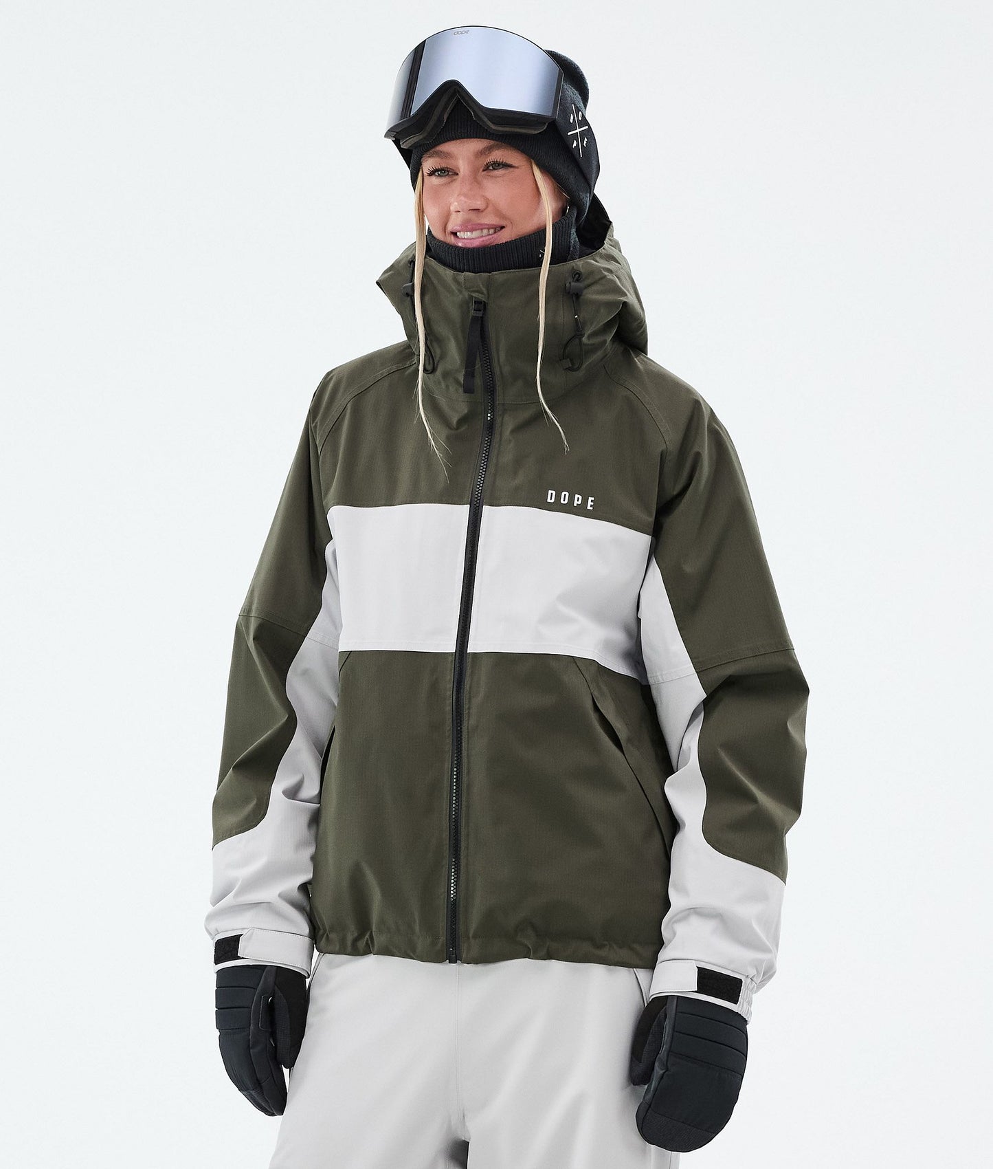 Snowboard Jacket Women Stripe Olive Green/Light Grey