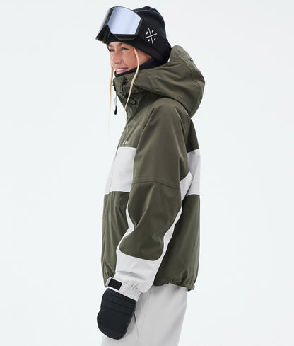 Snowboard Jacket Women Stripe Olive Green/Light Grey